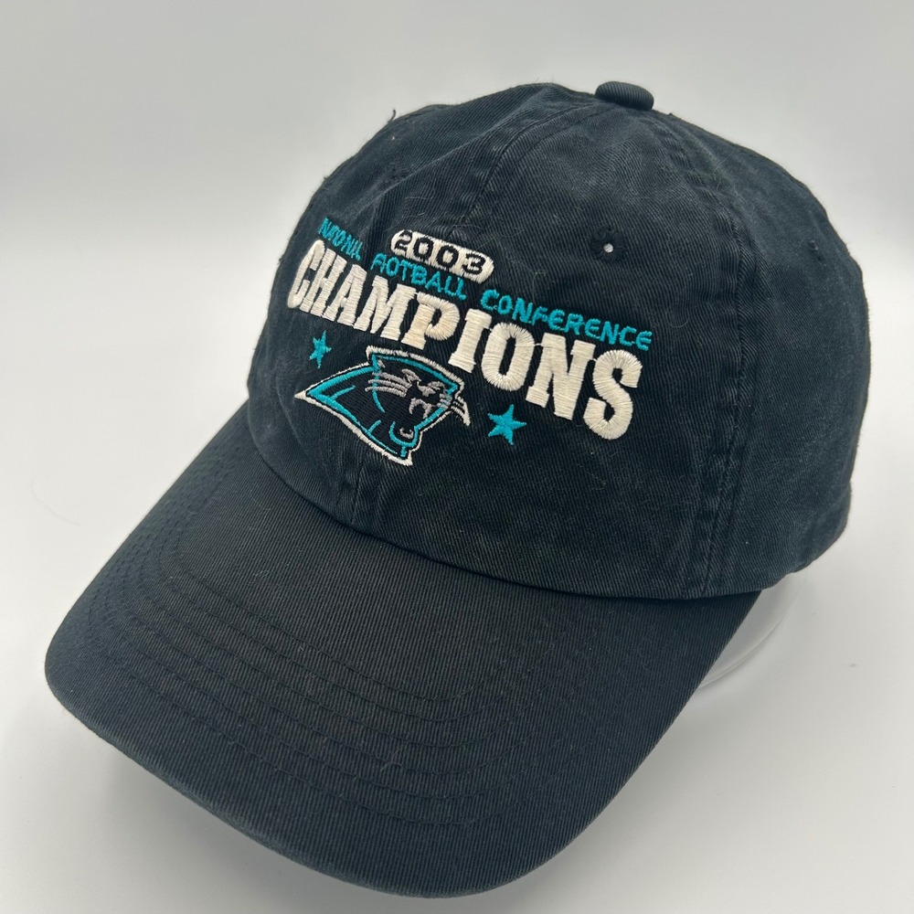 Headmaster Hat Carolina Panthers 2003 NFC Champions Mens OSFA Black Cotton Y2K